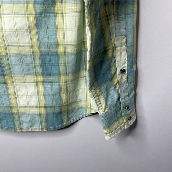 PRANA Shirt Mens Small S Green Yellow Plaid Button Up Long Sleeve Nylon Blend - Picture 7 of 9